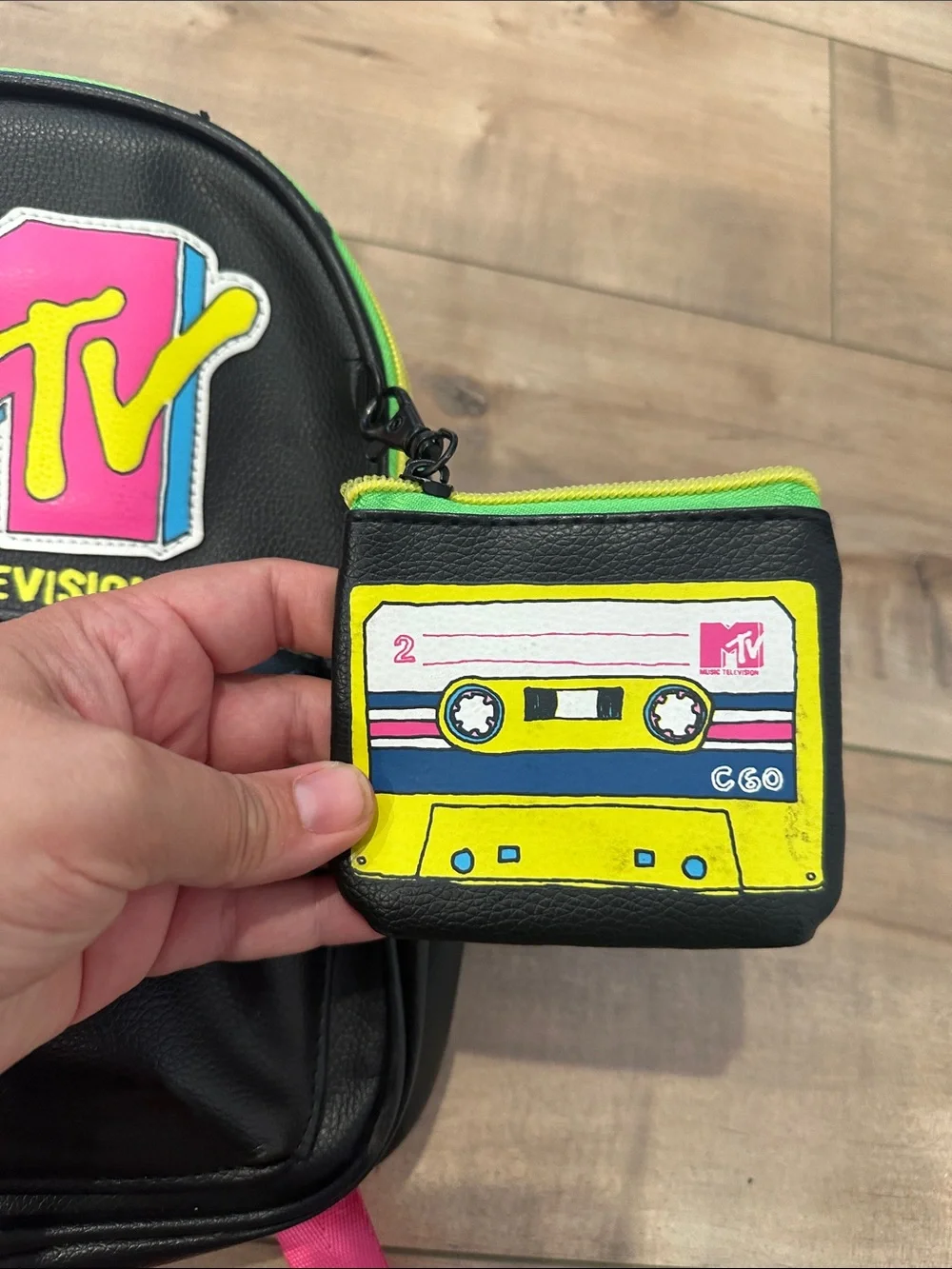 4/$25 MTV Black Mini Backpack with Pink Logo and Neon Trim